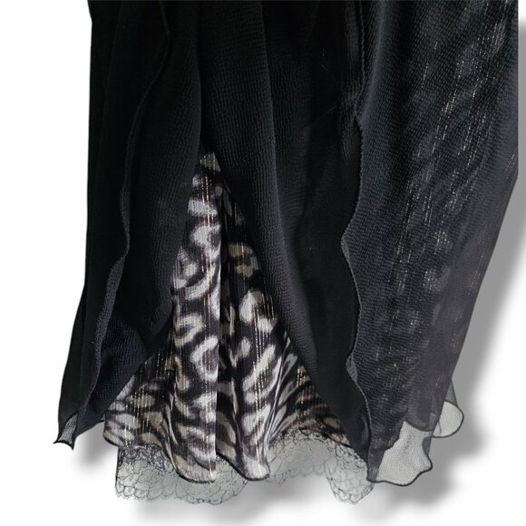 BCBGMaxAzria Dress Black Size 10 Embellished Gauzy Layers Lace Beaded Fairy Boho - Picture 5 of 11